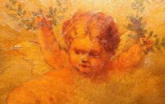 B0777 – Oil Painting on Metal c.1800 Angel Laurel Wreath Baroque Antique – 34.6cm