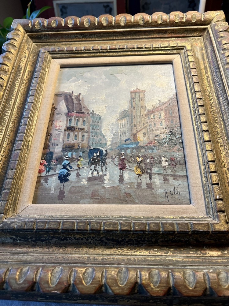 Antonio Devity Oil Painting Old Paris Scene 1901-1993 Size 15×17 OriginalFrame