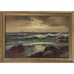 Jacques Willet-Expressionist Seascape at Sunset w/ Boats, Signed (c. 1910, OOC)