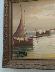Vintage Original Oil Painting European Sail Boats Signed By Artist T Mari 16×20