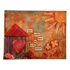 VTG Original PAINTING canvas Whimsical Folk Art Love Cottagecore Wall Art OOAK