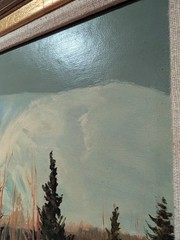 Framed Mark Ogle 1983 „Winter Base“ Oil on Masonite Cowboy Packhorse Western Art