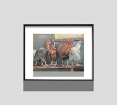 PDQ Artist Originals Paintings Farm Chickens ImpressionismAcrylics 12×16 Artwork