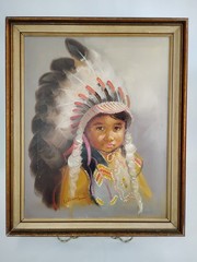 Lil Chief Oil on Canvas Signed L Williams Native American Boy 23×19 Original MCM
