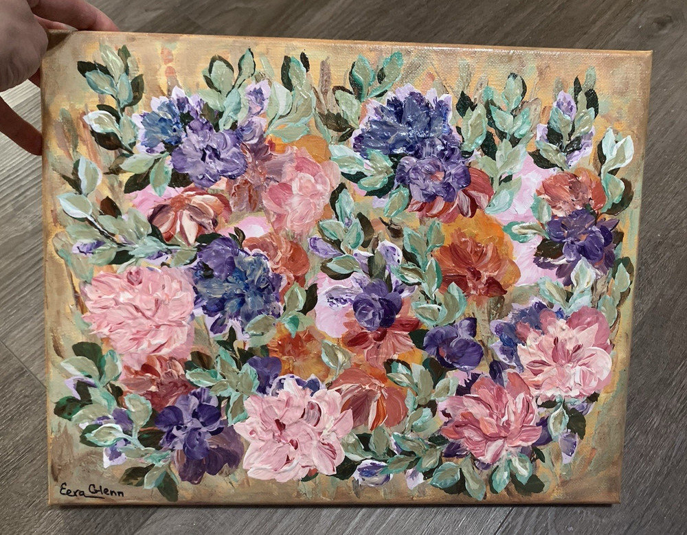 14” x 11” Impasto Floral Abstract Acrylic Painting – Original Art by Eera G