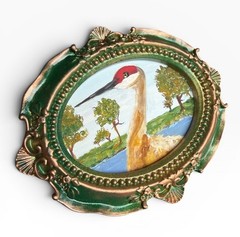 Sandhill Crane Landscape watercolor bird mini print in vintage ornate frame