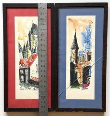 Two Framed Quebec City Watercolors Signed Vintage Mid Century