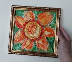 Framed Bright Sunflower Textured Flower Art 8×8” Impasto Oil Painting Original