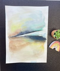 Original Watercolor Abstract Ocean/Beach-11×15 Unframed & Unique blue,tan,green