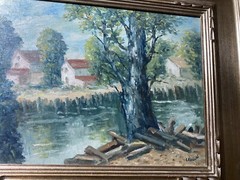 Cesare A. Ricciardi (1892 – 1973) „Canal Landscape With Homes“ Oil Painting