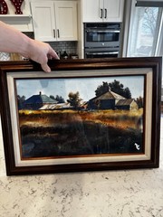 Vtg Framed Original Watercolor Painting Farmhouse Barn Field Signed Baker
