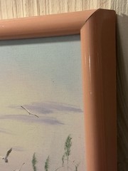 Authentic Catherine Parker Melton Seascape Oil Painting Canvas Pink Frame
