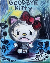 Hello Kitty Parody Goodbye Kitty original painting new cat oil painting 80s