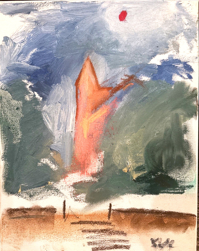 Church At Sunset Oil And Pastel Painting On Canvas Small Original BVC