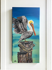 Original Pelican Painting, Coastal Bird Wall Art, Textured Acrylic Canvas Decor