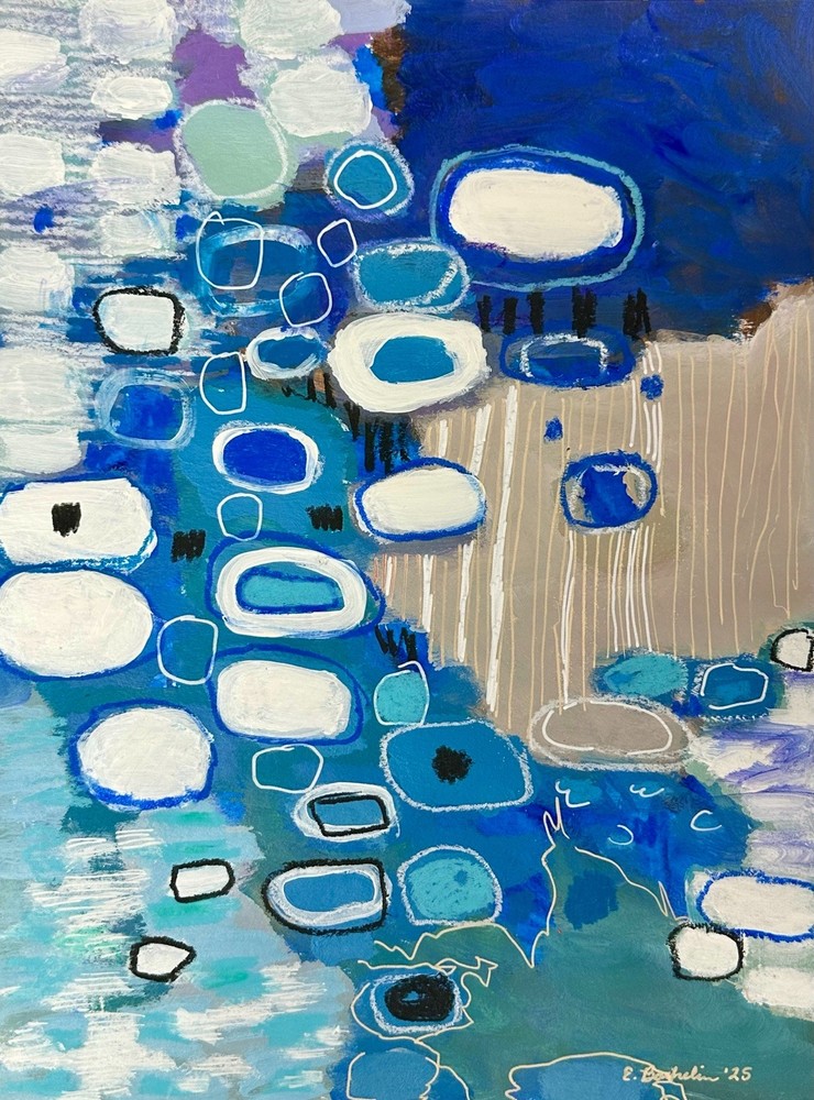 Abstract Waterfall Painting 9×12” Original on Paper Emilia Bachelier Art