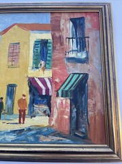 MID CENTURY IMPRESSIONIST PAINTING ARCHITECTURE CITY STREET SCENE SIGNED CORINI
