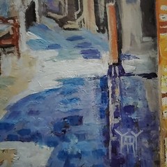 YARY DLUHOS Italy Village Summer Town Alley Cafe Original Art Oil Painting