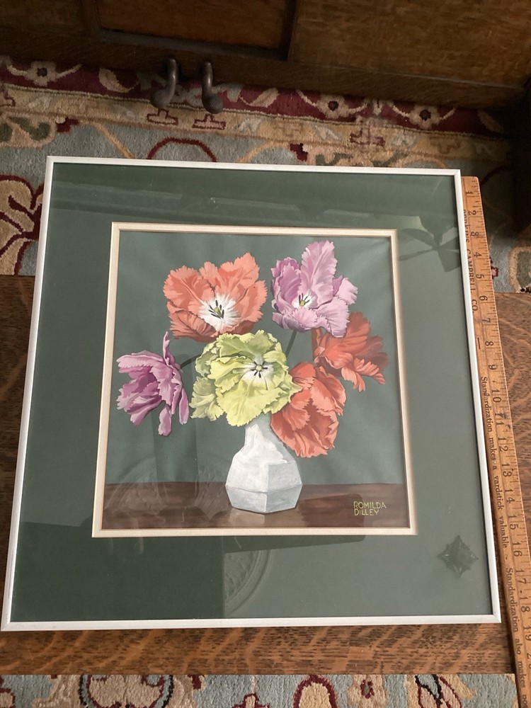 Romilda Dilley Original Gouache Floral Painting Signed Cincinnati Artist