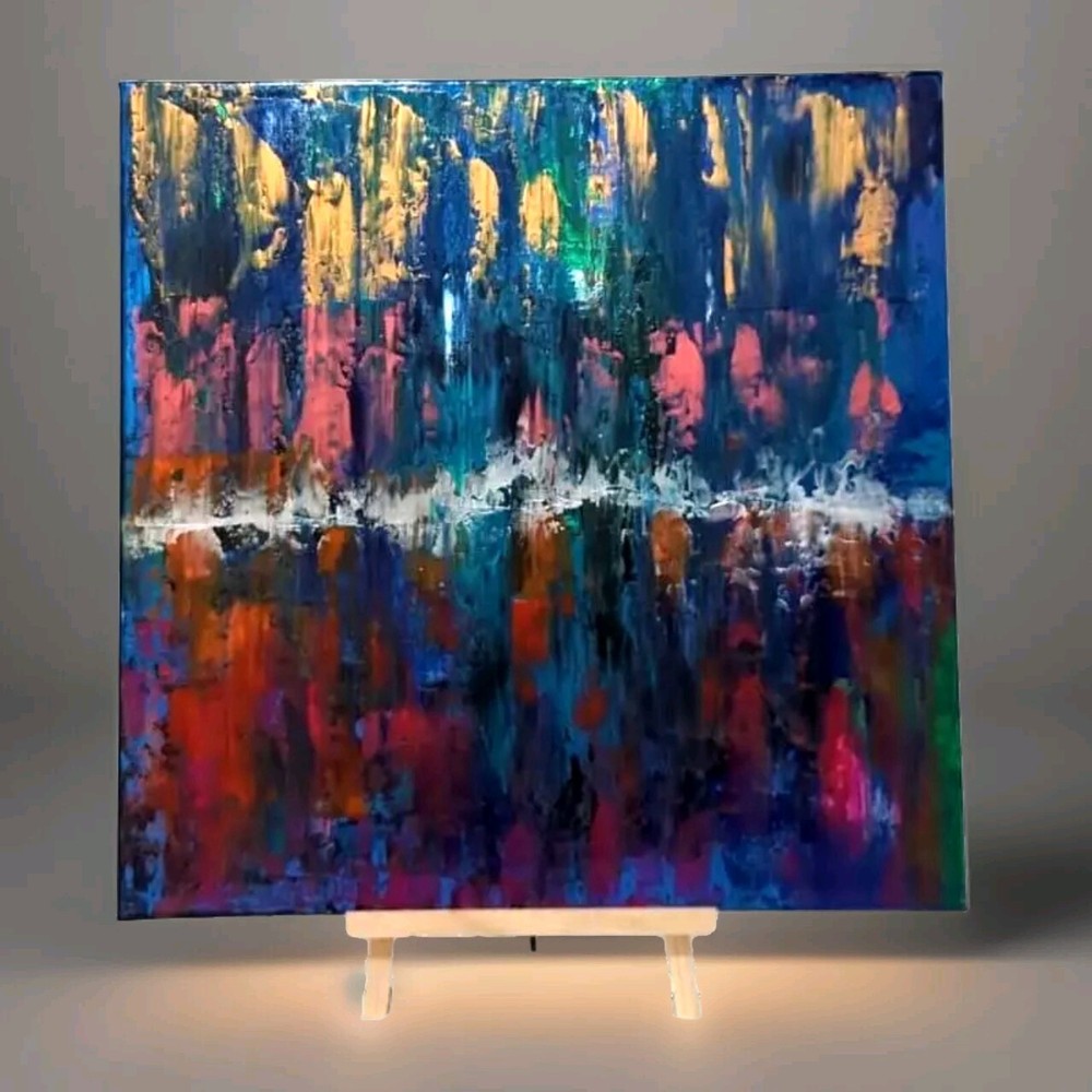 Vibrant Modern Orig Abstract (New Video) Glowing Acrylic Painting Canvas 20×20