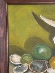 Skull Ranch Wall Art Wood Frame Green Signed E Melton 32” X 23” Cows Kitchen