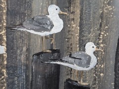 SEAGULL FRIENDS! A 10½“ x 12¼“ Acrylic Painting CYNTHIA HAACK Birds Vintage
