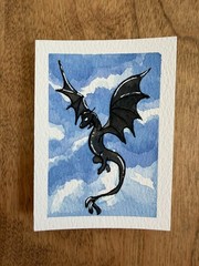 ACEO Original flying dragon fantasy illustration abstract sky 2.5 x 3.5 in