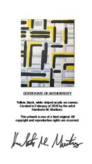 Original Abstract Acrylic Painting Yellow Black Gray Geometric Grid Modern Wall