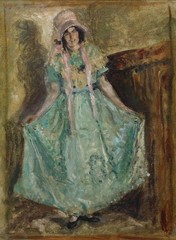Framed Mid 20th Century Oil – Curtsy in the Green Dress