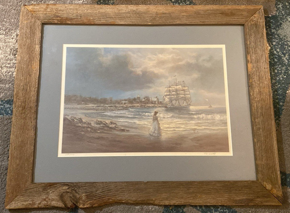 Ron Goyette Signed numbered lithograph Victorian woman and Tall ship in sea