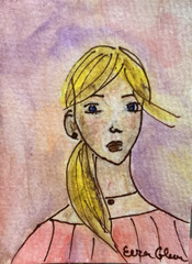 ACEO 3.5 x 2.5 Young Lady – Women Portrait Original Painting Artist Card 337-26