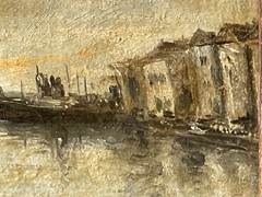 EUGENE BOUDIN – 19th FRENCH HUGE OIL ON CANVAS – SHIPS IN THE PORT OF HONFLEUR