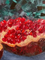 Original Oil Painting “Ruby Pomegranates” – Still Life, 40.5×50.5 cm, Signed, 20