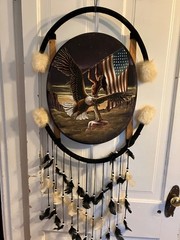 Native American. Indian Vintage Black Velvet Dream Catcher Sanchez Flag Eagle
