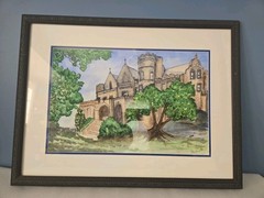 Original Watercolor Church Building Proverbs 18:10 Framed S