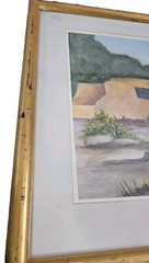 Water Color Pueblo Scene Still Life Painting By Vivian Frame And Matted