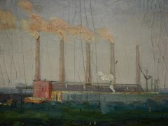 Ukrainian Soviet Oil Painting industrial landscape realism Impressionism factory