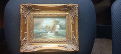 19th or early 20th Century ORIGINAL European OIL on board, Ships at Sea