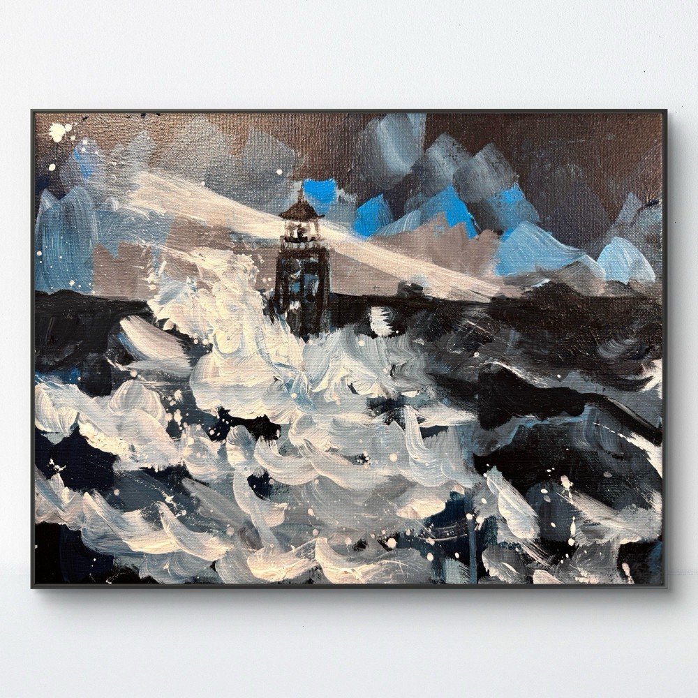 SAMATOWIC Original Abstract Lighthouse Storm 11×14 Handmade Signed Fine Art 286