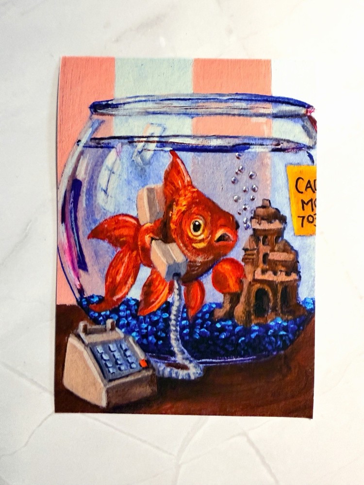 ACEO Print 5×7 Goldfish Retro 90s Art Signed LeahG777