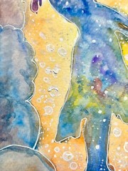 Watercolor Silhouette Painting Original Memorial Art Child Loss Pastel Blue