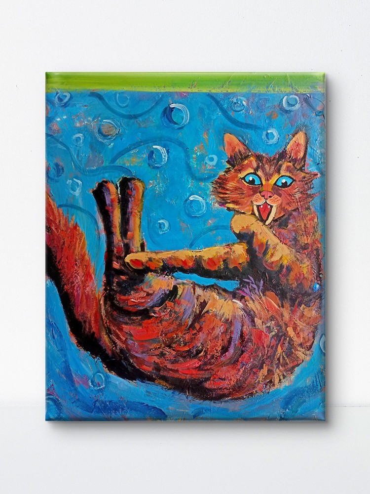 Original Cat Painting Acrylic on Canvas 16×20 Funny Animal Pop Art Pet Portrait