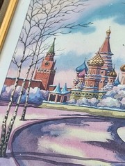 (3) RARE Kremlin/St. Basil’s Cathedral RUSSIA Watercolor ORIGINAL SIGNED Framed