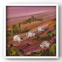 Tranquil Provence Sheep Amid Lavender Swirls & Sunset Highlights – Tiny Oil Art