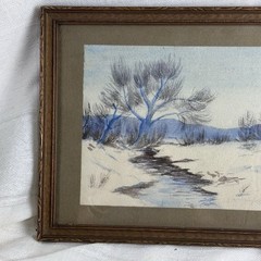 Antique Original Winter Landscape Watercolor Signed Carolyn Timpte @1912