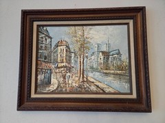 Vintage Set 2 Framed Paris Oil Paintings Decor Art Signed Caroline Burnett 17×21
