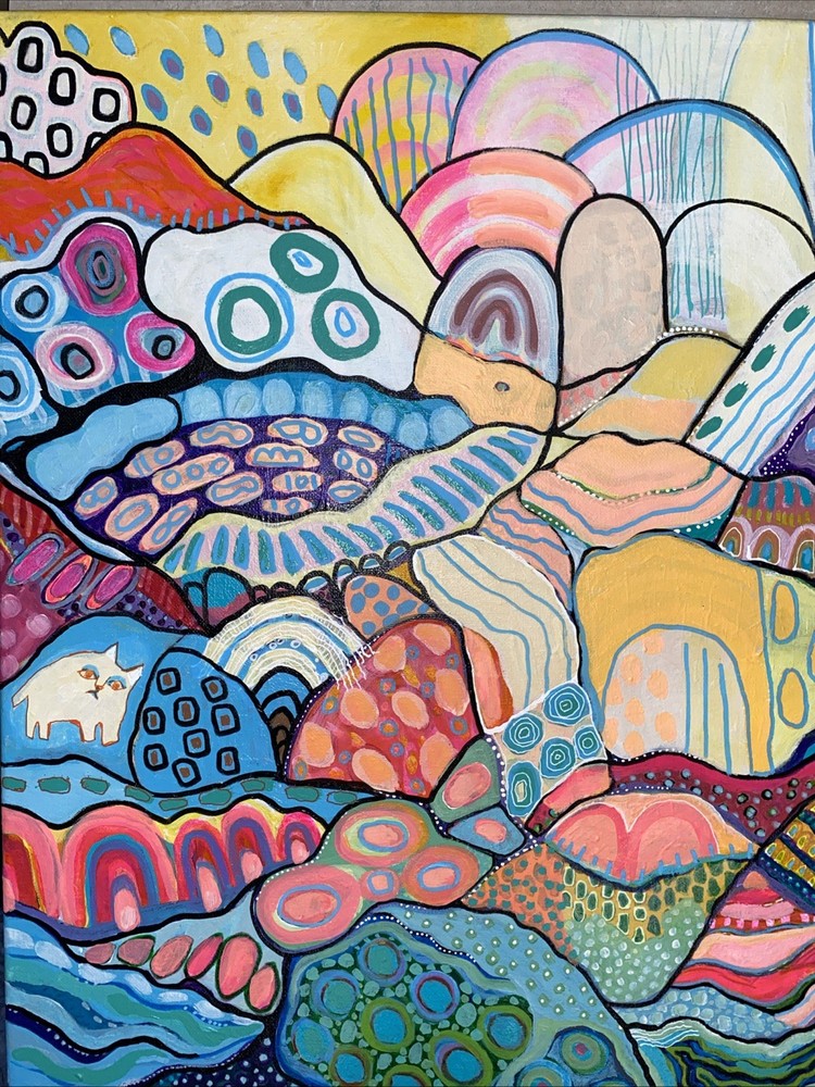 Jazz Cat Abstract, Colorful, Original Hand Made Acrylic Painting, 16×20 Canvas.