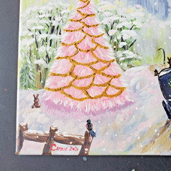 Original Acrylic Painting Pink Christmas Tree Ride Through the Park 12×12″