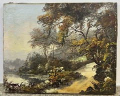 Hippolyte RIONDET (1809-1865) Oil On Canvas: Waterscape With Trees