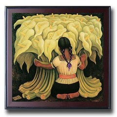 Mahogany-Frame Girl With Lilies by Rivera Canvas Art (30 in x 30 in Framed Size)